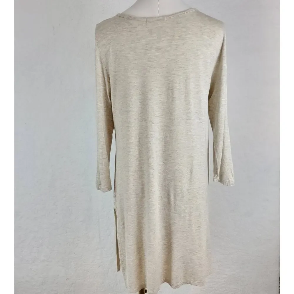 Cherish Oversized Womens Tunic Sz S Beige Taupe Cowl Neck Blouse Top Split Hem - Picture 3 of 6